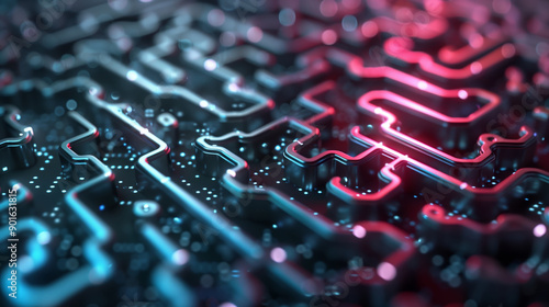 Futuristic circuit board patterns with vibrant neon colors, showcasing technology and innovation in digital design.