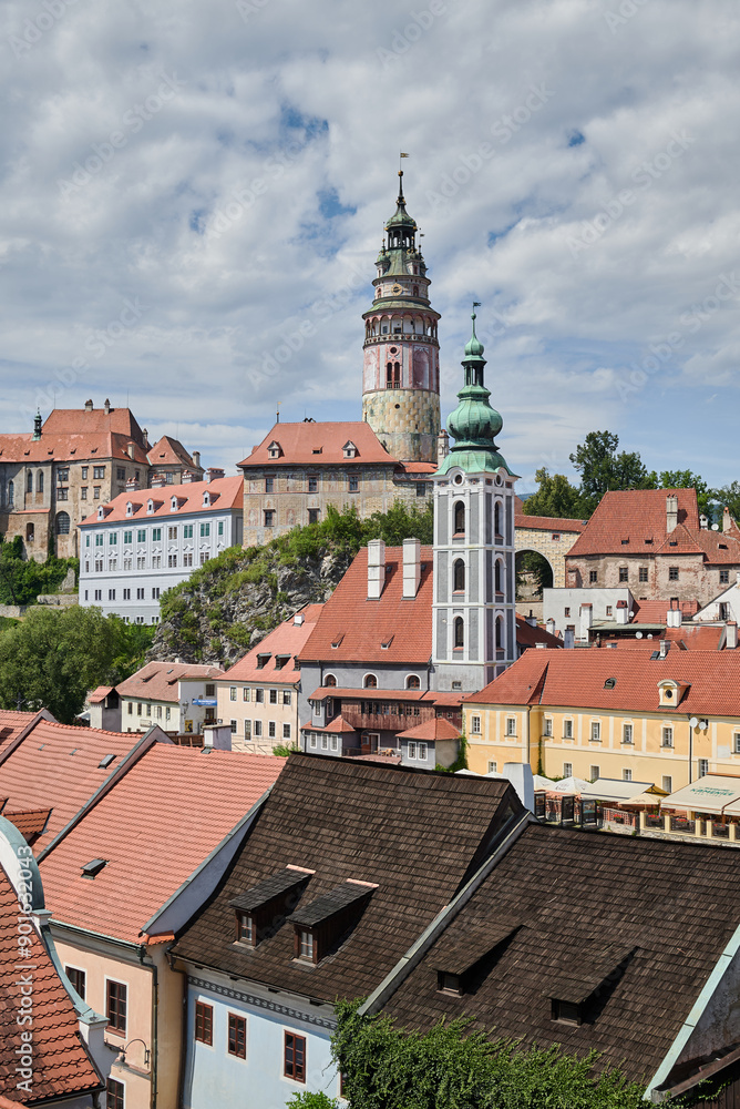 Cityscape of historic centre of Cesky Krumlov, popular tourist destination in south Bohemia region of Czech Republic Cityscape of historic centre of Cesky Krumlov, popular tourist destination in south Bohemia region of Czech Republic