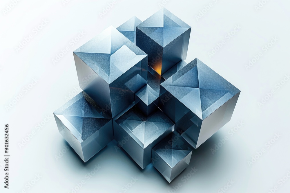 Abstract metallic cubes arranged in a modern geometric form, presenting a sleek and contemporary design, representing industrial and minimalist artistic expression Abstract metallic cubes arranged in a modern geometric form, presenting a sleek and contemporary design, representing industrial and minimalist artistic expression