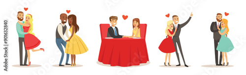 Romantic Couple of Man and Woman Dating Vector Set