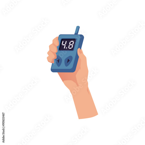 Glucometer, glucose measurement monitor in hand vector icon, blood sugar level test, medical diagnosis of diabetes