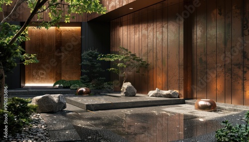 Modern Minimalist Architecture Design with Lush Greenery and Calm Atmosphere Sleek Design Integrated with Lush Flora for a Serene Outdoor Space