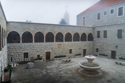 The exterior of Monastery Saint Maroun, a Christian shrine, famous for Saint Charbel (St. Charbel), in Aannaya, Lebanon, Middle East.
 photo