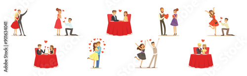 Romantic Couple of Man and Woman Dating Vector Set