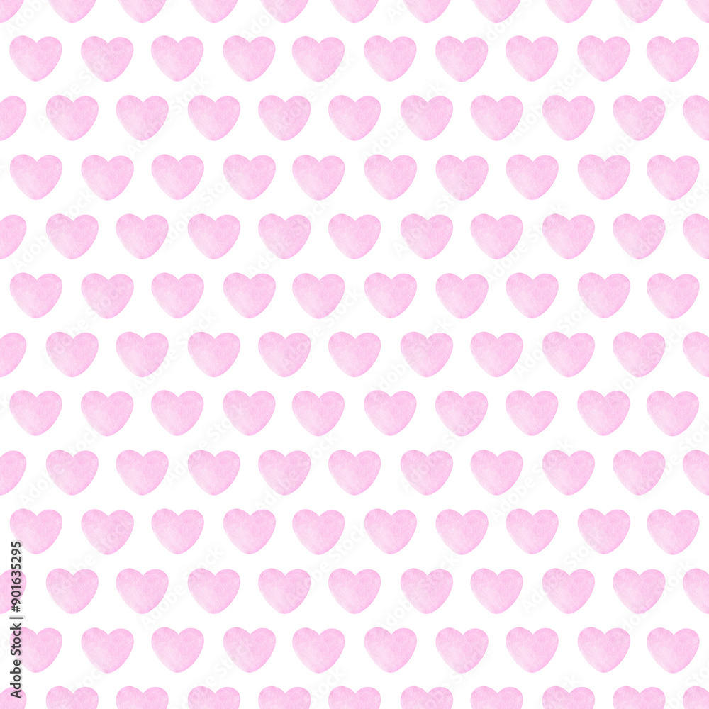 Watercolor pastel pink hearts seamless pattern. Hand drawn hearts background for digital paper, textile and fabric texture. Cute funny design. Pink hearts on white Watercolor pastel pink hearts seamless pattern. Hand drawn hearts background for digital paper, textile and fabric texture. Cute funny design. Pink hearts on white