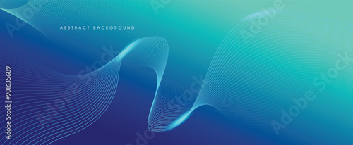 Abstract green blue background concept with technology light effect, Modern green blue gradient flowing wave lines. Futuristic technology concept. Vector illustration