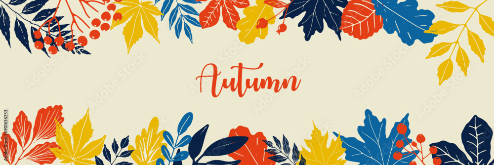 Autumn leaves background. Bright banner template in flat style Autumn leaves background. Bright banner template in flat style