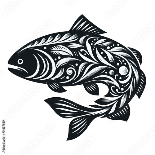 Salmon vector isolated on white background. Abstract salmon, fish vector icon