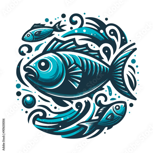 Fish vector icon isolated, white background. Abstract fish logo, icon 