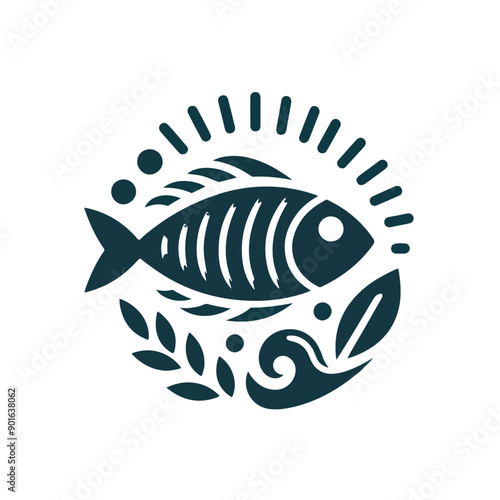 Fish logo, icon isolated on white background, minimalistic 