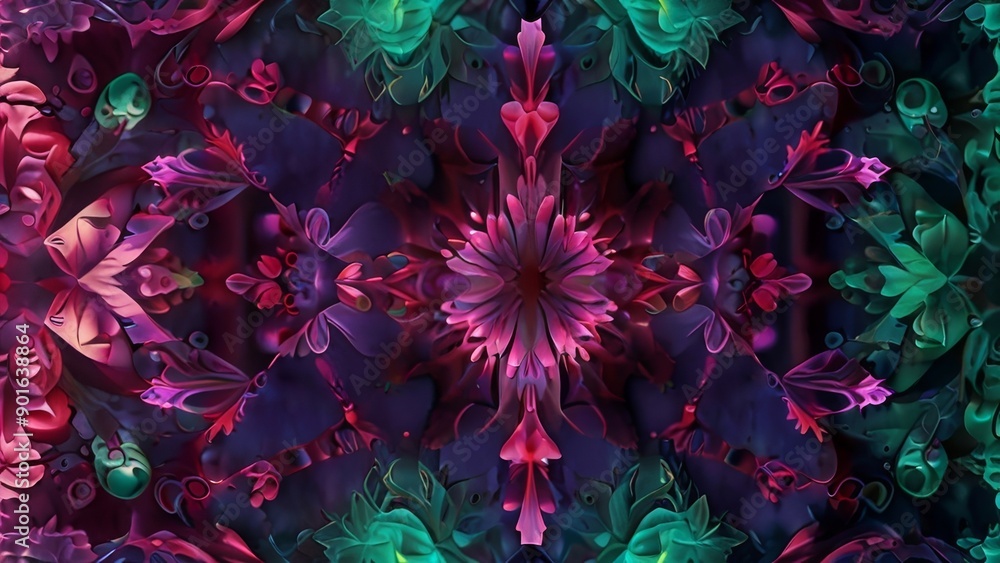 an abstract wallpaper with a kaleidoscopic effect, combining intense hues like violet, emerald green, and hot pink in a symmetrical pattern, 3d an abstract wallpaper with a kaleidoscopic effect, combining intense hues like violet, emerald green, and hot pink in a symmetrical pattern, 3d