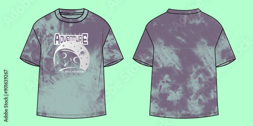 Oversized short sleeve crew neck tie dye wash tee flat sketch outline vector fashion illustration template