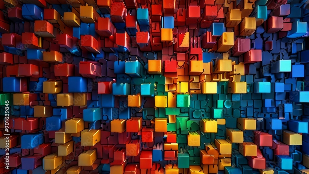 an abstract wallpaper with a chaotic mix of vibrant colors, including neon yellow, electric blue, and bright red, forming an intricate mosaic, 3d an abstract wallpaper with a chaotic mix of vibrant colors, including neon yellow, electric blue, and bright red, forming an intricate mosaic, 3d