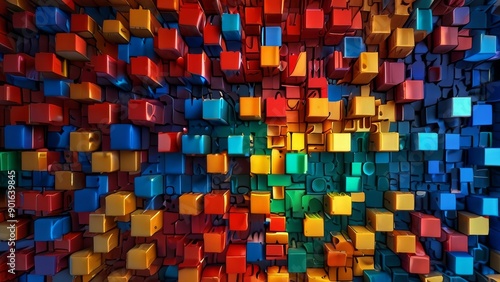 an abstract wallpaper with a chaotic mix of vibrant colors, including neon yellow, electric blue, and bright red, forming an intricate mosaic, 3d