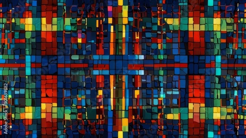 an abstract wallpaper with a chaotic mix of vibrant colors, including neon yellow, electric blue, and bright red, forming an intricate mosaic, 3d