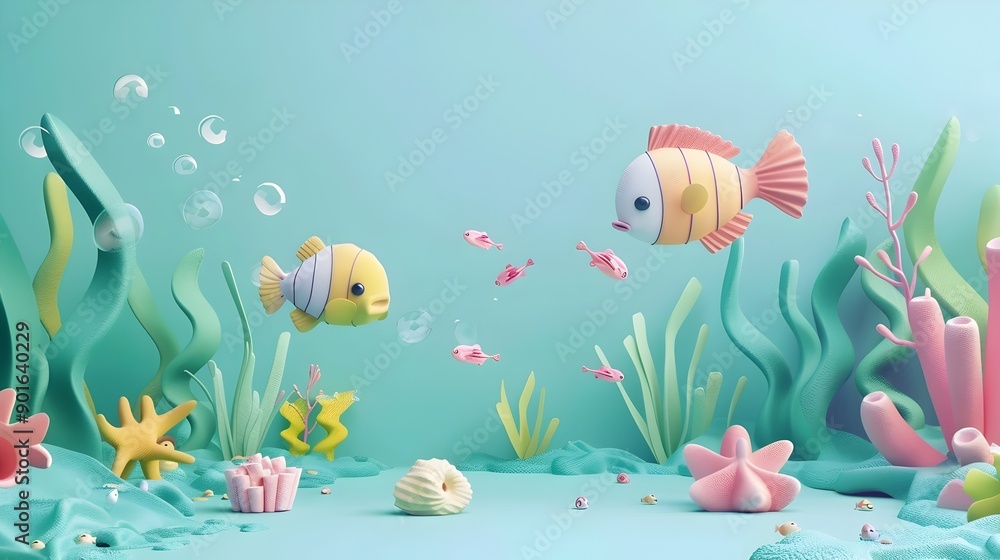 Charming Underwater Wonderland A Captivating 3D Minimal Seascape Charming Underwater Wonderland A Captivating 3D Minimal Seascape
