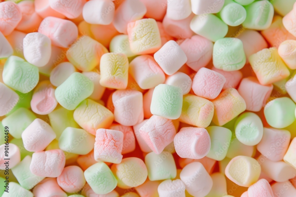 pile of colorful mini marshmallows in pastel shades of pink, green, yellow, and peach, creating a soft texture pile of colorful mini marshmallows in pastel shades of pink, green, yellow, and peach, creating a soft texture