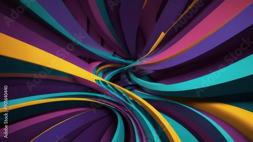 a dynamic abstract pattern with interlocking curves and lines in vivid colors such as purple, teal, and gold, 3d