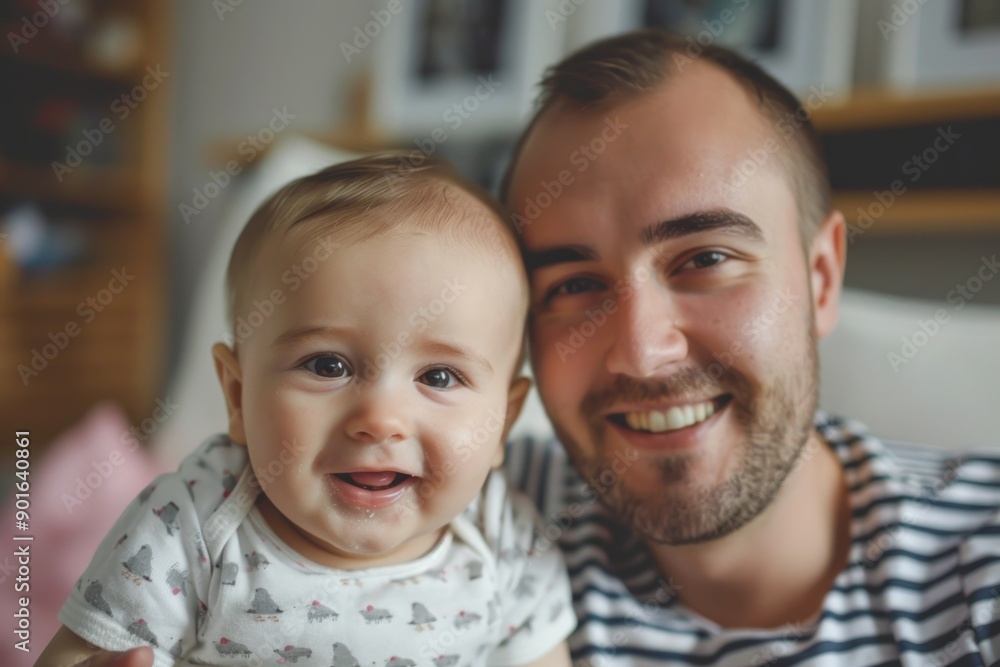 Portrait of a smiling loving dad with a cute happy baby at home Portrait of a smiling loving dad with a cute happy baby at home