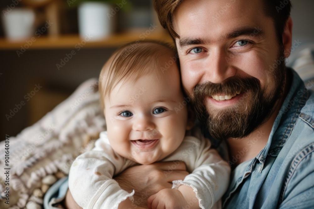 Portrait of a smiling loving dad with a cute happy baby at home Portrait of a smiling loving dad with a cute happy baby at home