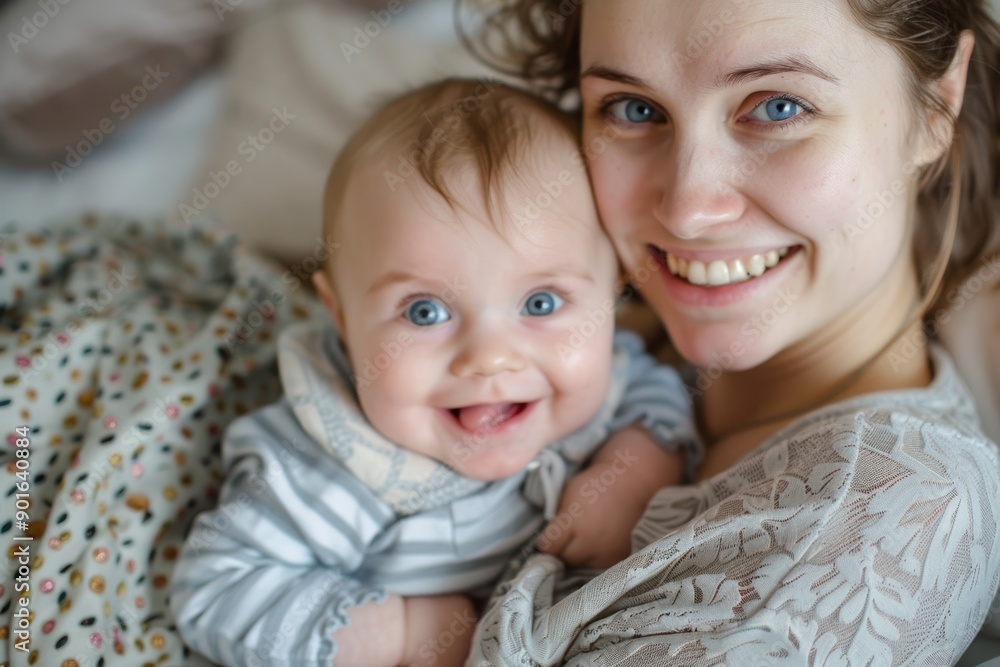 Portrait of a smiling loving mother with a cute happy baby at home Portrait of a smiling loving mother with a cute happy baby at home