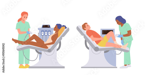 Hair removal procedure for male and female clients at professional laser epilation office in clinic