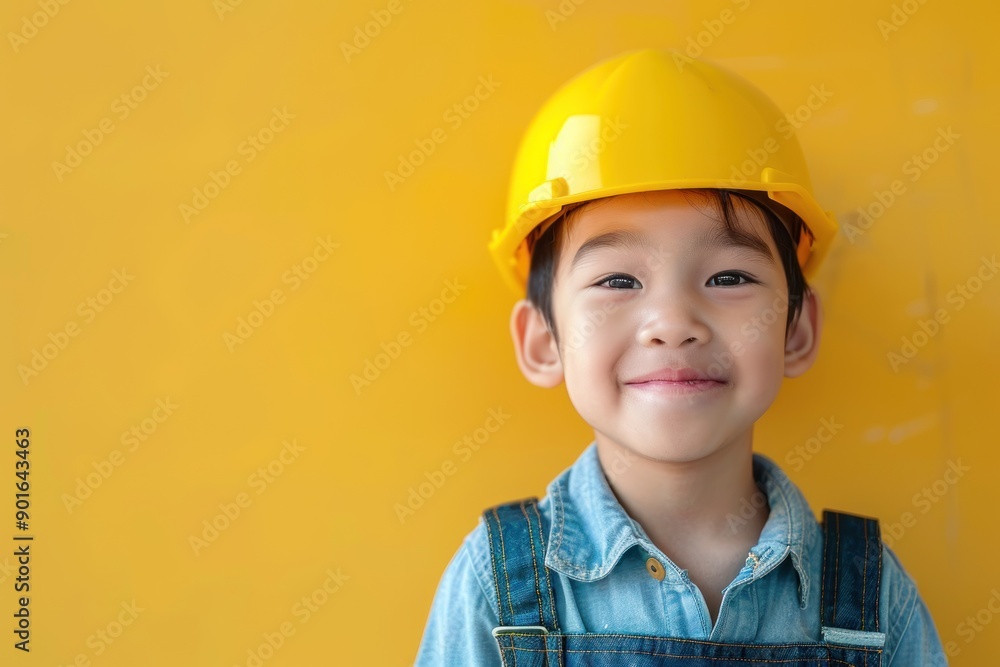 Smiling Cute boy construction worker look on free background - labor day Smiling Cute boy construction worker look on free background - labor day