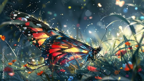 Magical Butterfly in a Field of Flowers