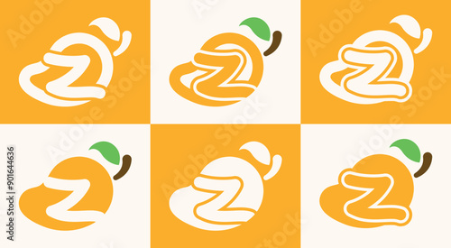 Set of letter Z mango logo. This logo combines letters and a mango fruit. Perfect for fruit shops, juice store, farms, and the like.