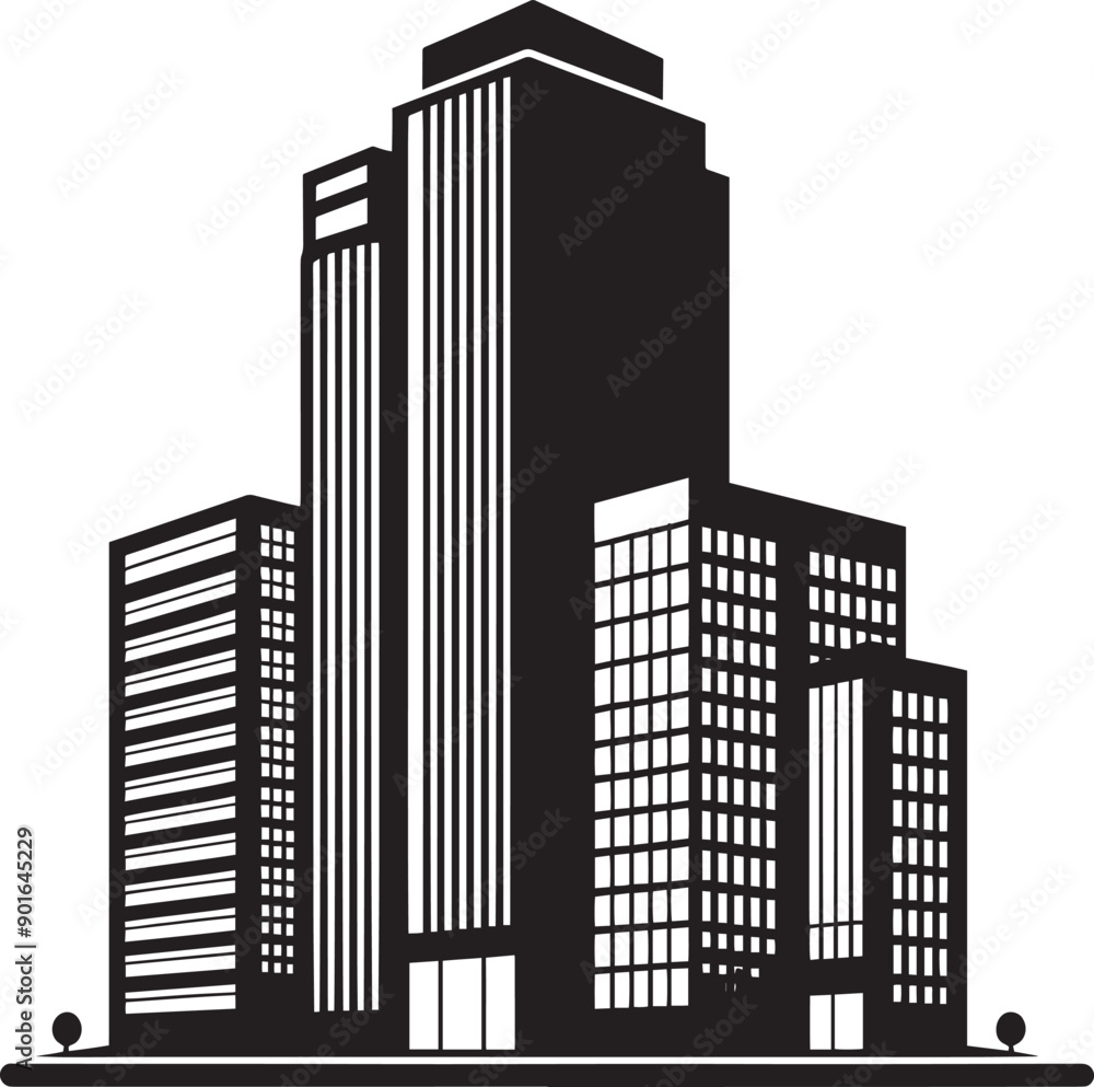Obraz premium Modern Corporate Tall Building silhouette vector illustration isolated on a white background