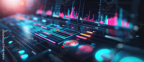 Wallpaper Mural Financial forecast, augmented reality interface, dark background, neon charts Torontodigital.ca