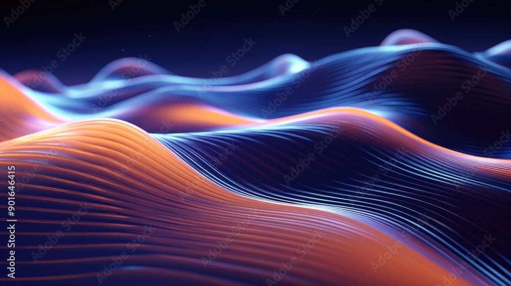 Fluorescent waves with a tech background Fluorescent waves with a tech background