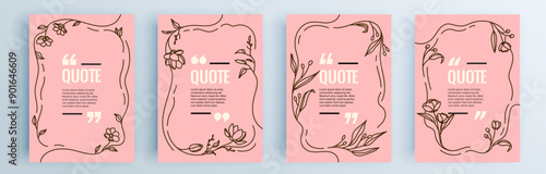 Quote frames blank templates set. Text in brackets, citation empty speech bubbles, quote bubbles. Textbox isolated on color background. Vector illustration.