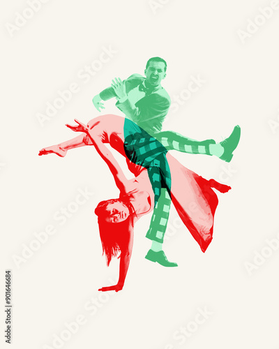 Canvas Print Dynamic blend of classical and modern dance, featuring expressive dancer and breakdancer in fluid motion