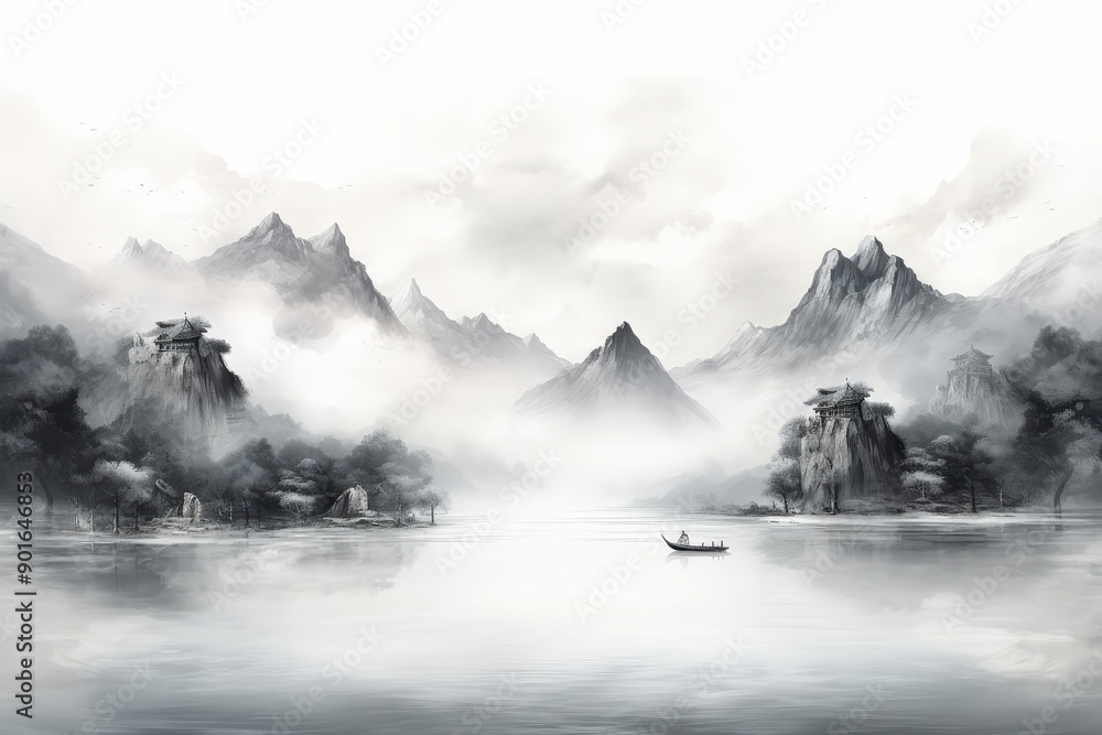 Obraz premium Tranquil Misty Mountain Landscape