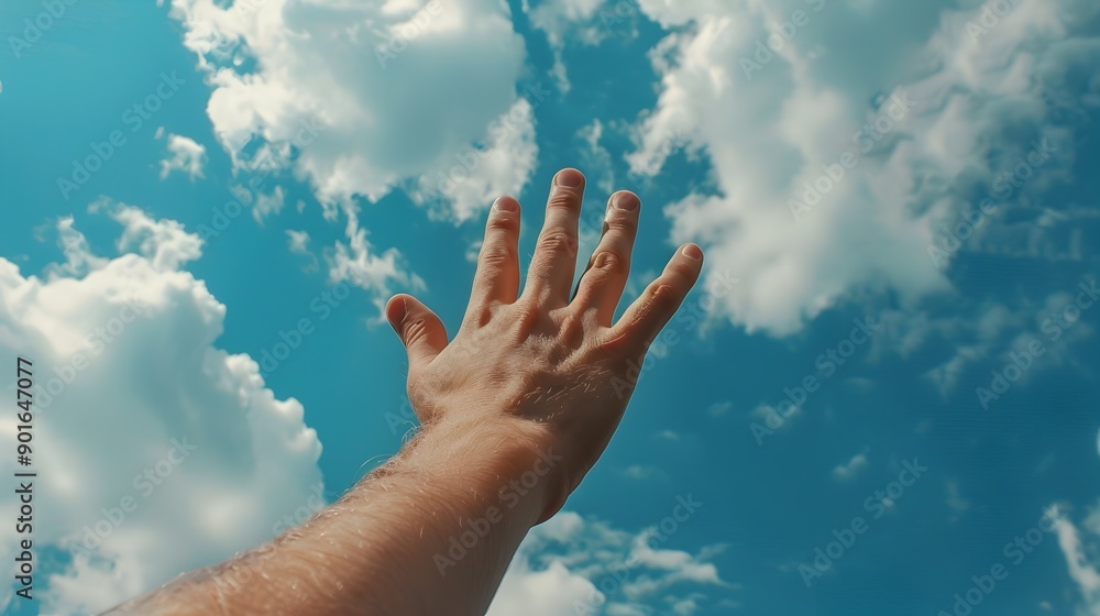 Outstretched Hand Reaching Towards Cloudy Sky Outstretched Hand Reaching Towards Cloudy Sky