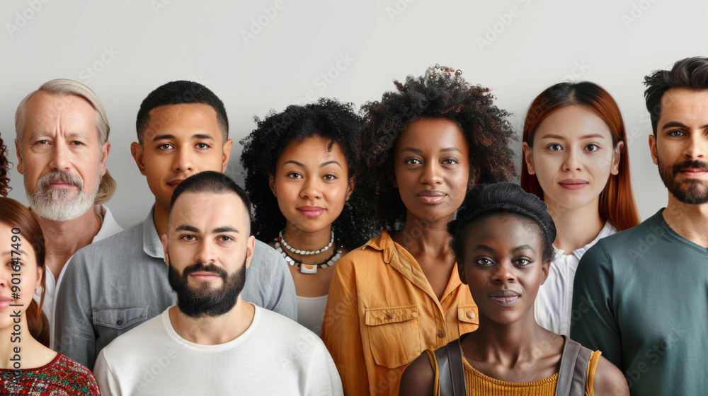 Obraz premium A group of diverse individuals posing together in casual attire against a simple background