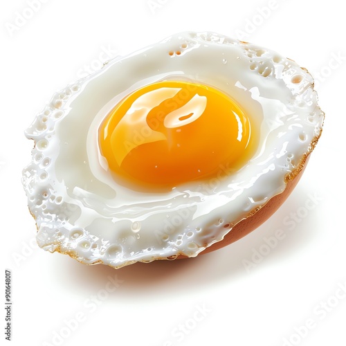 A poached egg, egg element, photorealistic, white and yellow, isolated on white background