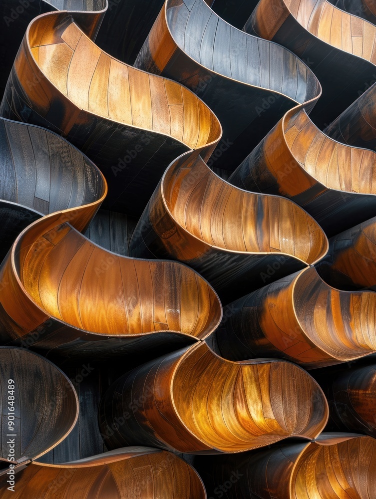 Obraz premium Curved black and gold lines create a mesmerizing visual display in an artistic setting