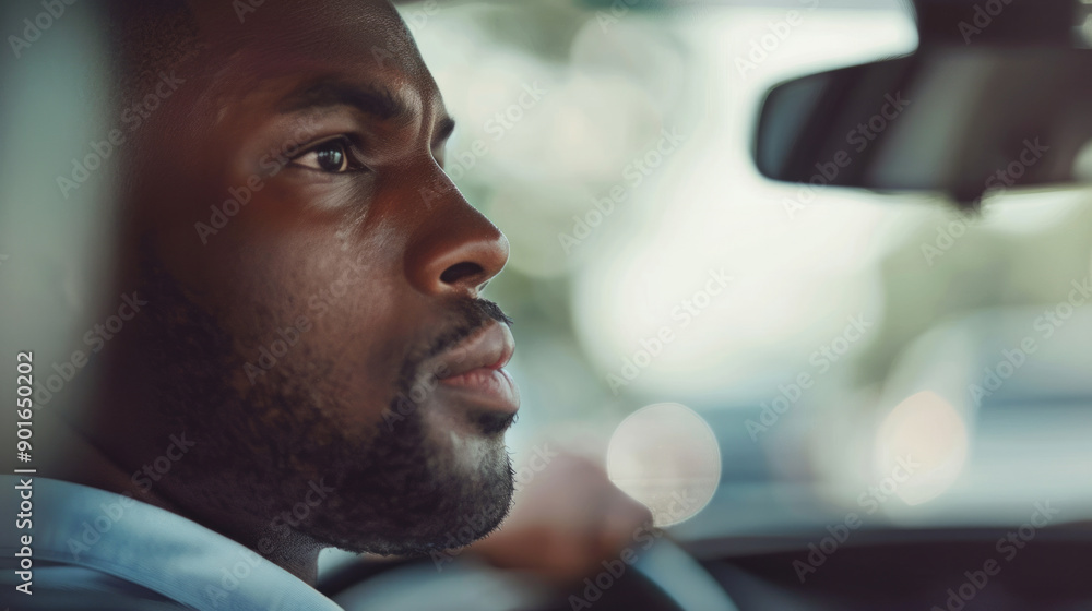 Man intently checking car mirrors before driving in an urban area on a sunny day Man intently checking car mirrors before driving in an urban area on a sunny day