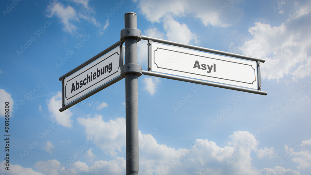 Fototapeta premium Signposts the direct way to Asylum versus Deportation