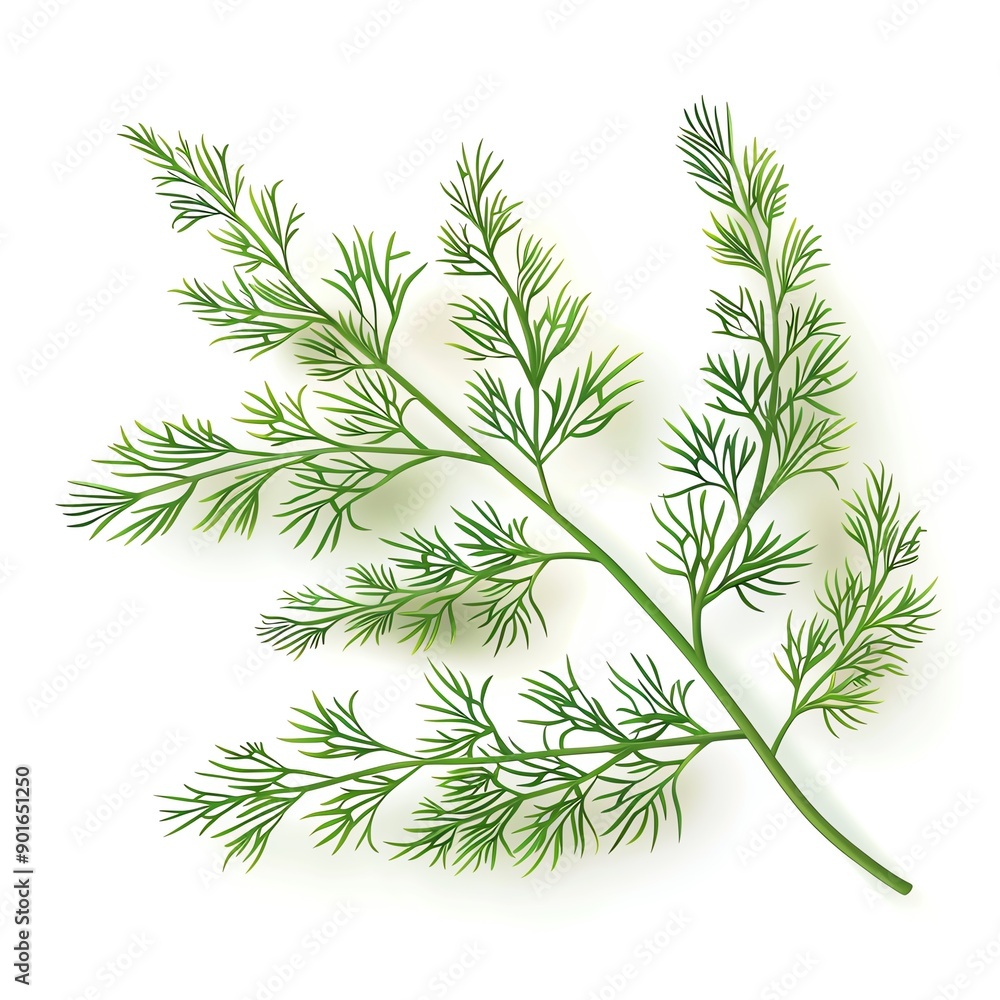 Fototapeta premium A sprig of dill, herb element, photorealistic, green, isolated on white background