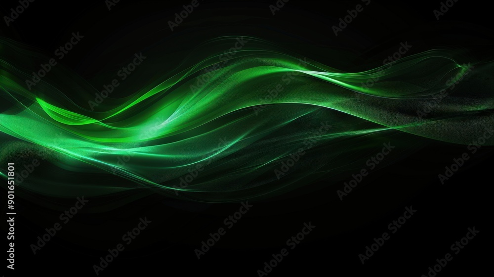 Naklejka premium Abstract Green Waves on Black Background