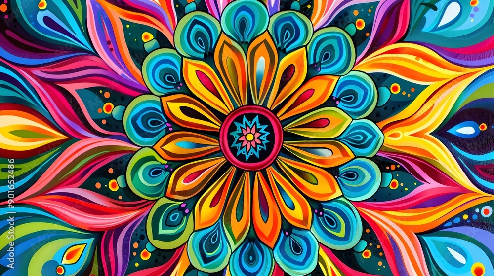 Vibrant Mandala with Bold and Bright Colors on White Background Vibrant Mandala with Bold and Bright Colors on White Background