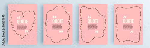 Quote frames blank templates set. Text in brackets, citation empty speech bubbles, quote bubbles. Textbox isolated on color background. Vector illustration.
