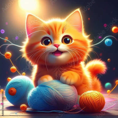 Orange cat big eye cartoon play yarn 3D so cute