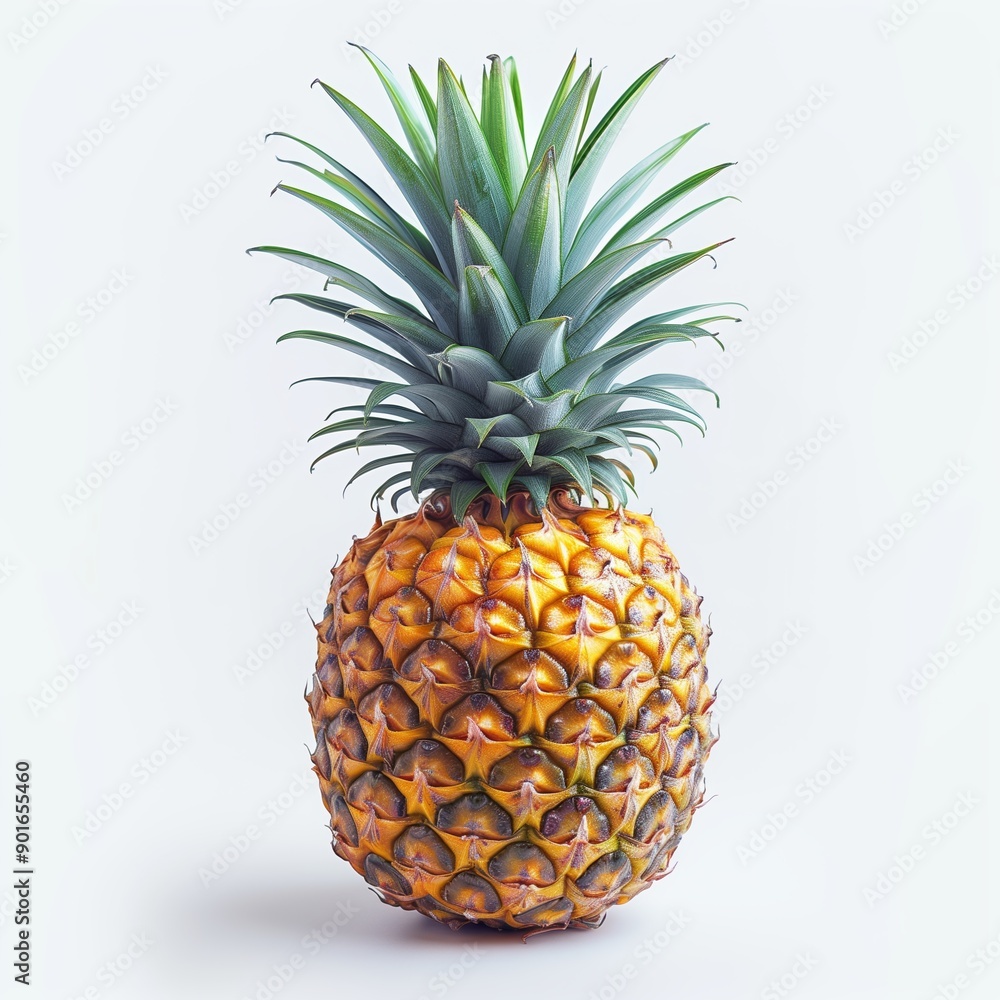Fototapeta premium Single Ripe Pineapple Isolated On White Background