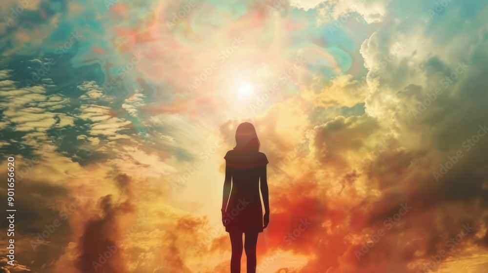 Obraz premium Woman in Vibrant Cloudscape