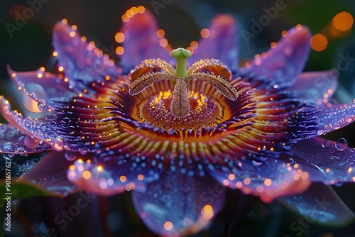 Passion Flower Bloom with Dewdrops photo