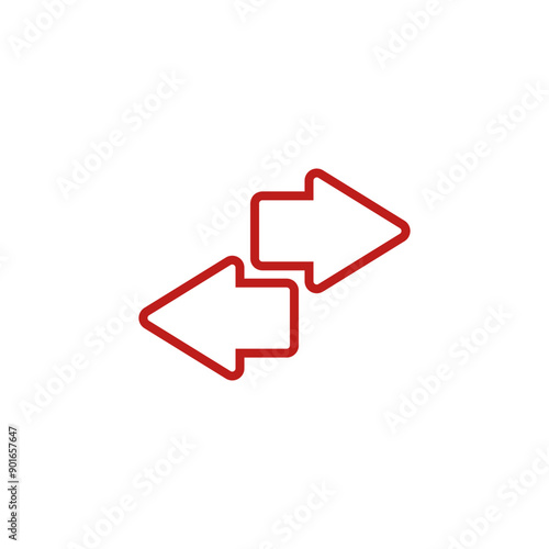 Two short small red arrows point in different opposite directions. Outline vector illustration on white background.